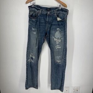 Polo Ralph Lauren Mens Distressed Varick Slim‎ Straight Jeans 34x32 Patchwork